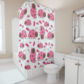 Shower Curtain Roze Ladybugs Douchegordijn (In situ)