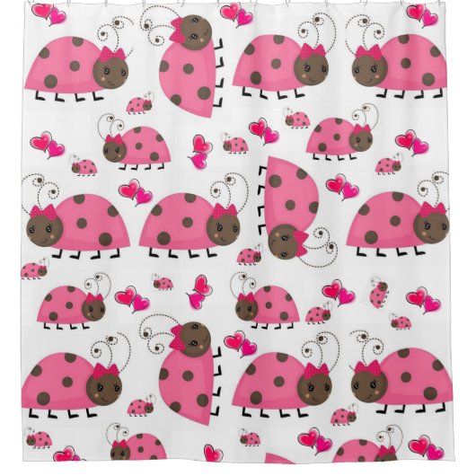 Shower Curtain Roze Ladybugs Douchegordijn (Voorkant)