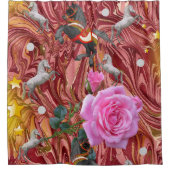 Shower Curtain Roze Rose Floral Horses Douchegordijn (Voorkant)
