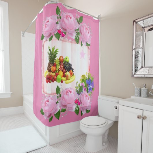 Shower Curtain Roze Roses Fruit Douchegordijn (In situ)