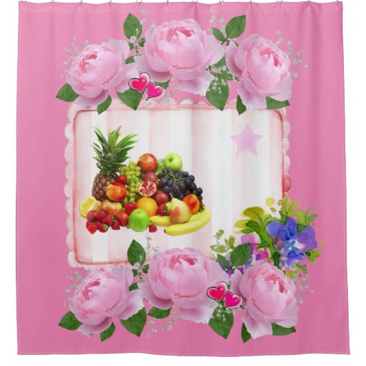 Shower Curtain Roze Roses Fruit Douchegordijn (Voorkant)