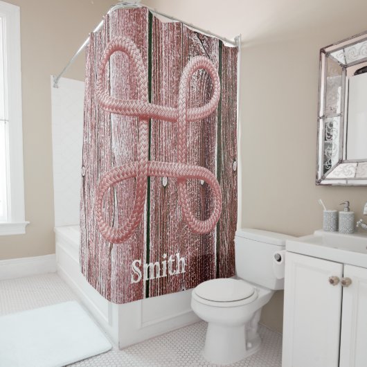 Shower Curtain Rustic Red Wood Rope Douchegordijn (In situ)