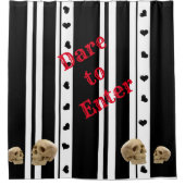 Shower Curtain Skulls Black Hearts Black Stripe Douchegordijn (Voorkant)