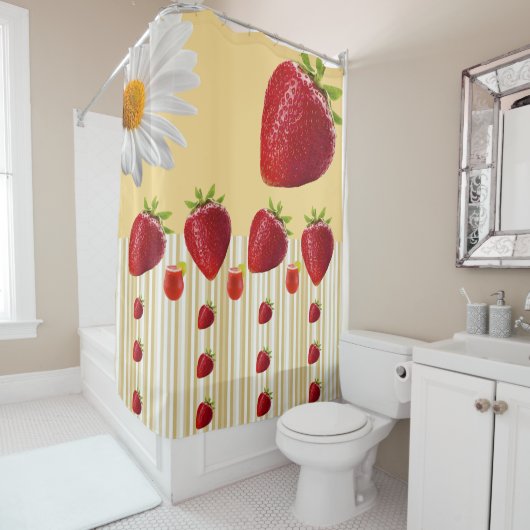 Shower Curtain Strawberry White Daisy Douchegordijn (In situ)