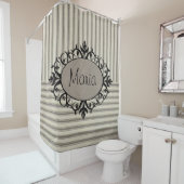 Shower Curtain Stripe Beige Black Douchegordijn (In situ)