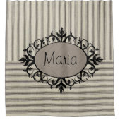 Shower Curtain Stripe Beige Black Douchegordijn (Voorkant)