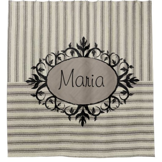 Shower Curtain Stripe Beige Black Douchegordijn (Voorkant)