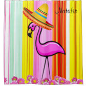 Shower Curtain Stripe Floral Pink Flamingo Douchegordijn (Voorkant)