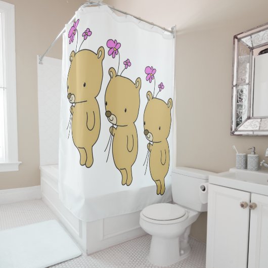 Shower Curtain Teddy Bear Floral Douchegordijn (In situ)