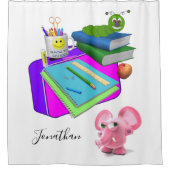 Shower Curtain Terug naar Schoolroze Varkenshoudin Douchegordijn (Voorkant)