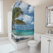 Shower Curtain/Tropical Beach met Quote Douchegordijn (In situ)