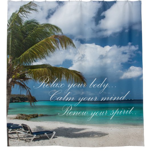 Shower Curtain/Tropical Beach met Quote Douchegordijn (Voorkant)