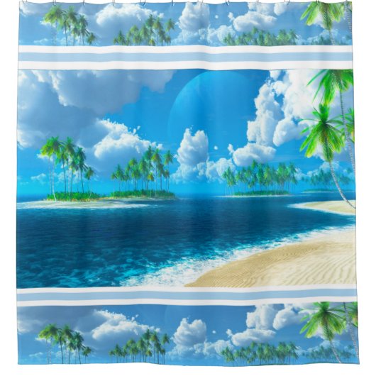 Shower Curtain/Tropical Beach with Palm Trees Douchegordijn (Voorkant)