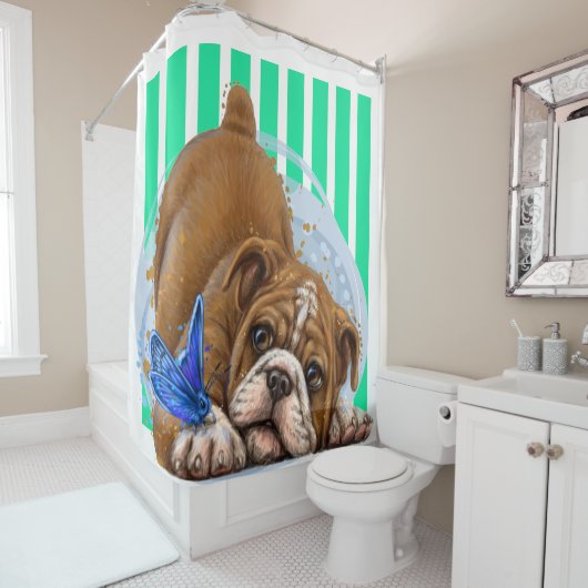 Shower Curtain voor afspeelbare hond en vlinder Douchegordijn (In situ)