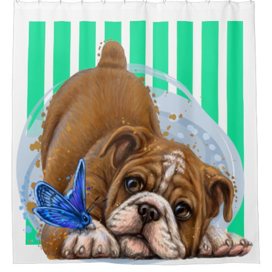 Shower Curtain voor afspeelbare hond en vlinder Douchegordijn (Voorkant)