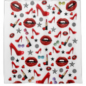 Shower Curtain White Red Lipstick Heels Douchegordijn (Voorkant)