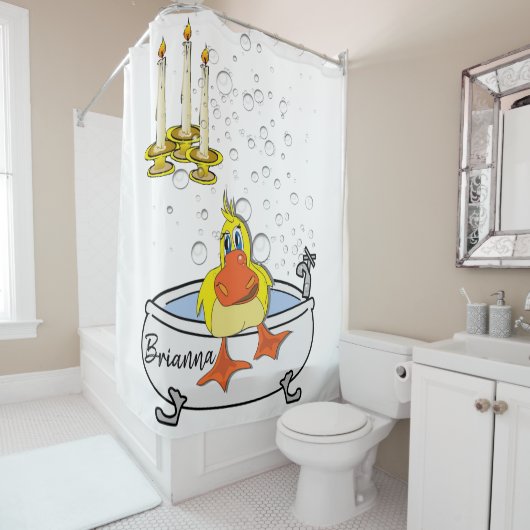 Shower Curtain Yellow Chick Bubbles Candles Douchegordijn (In situ)