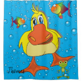 Shower Curtain Yellow Chick Bubbles Fish Douchegordijn (Voorkant)
