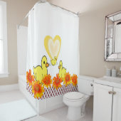 Shower Curtain Yellow Ducks Floral Hearts Douchegordijn (In situ)