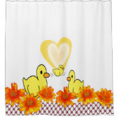 Shower Curtain Yellow Ducks Floral Hearts Douchegordijn (Voorkant)