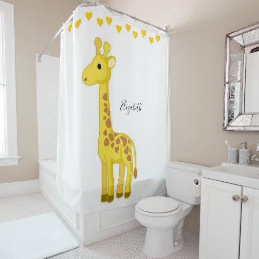 Shower Curtain Yellow Giraffe Hearts Douchegordijn (In situ)