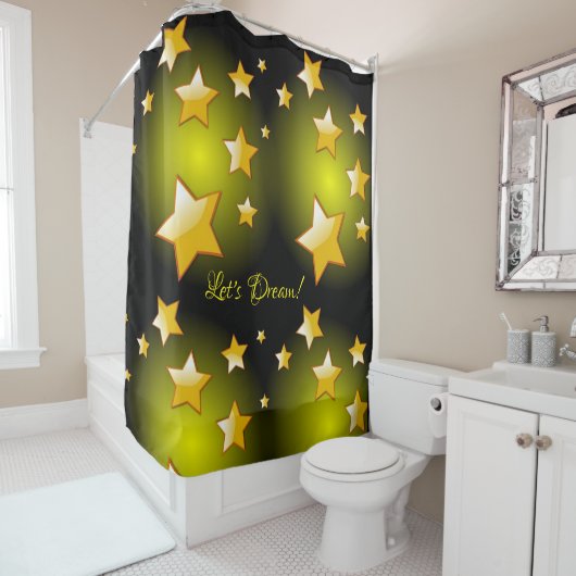 Shower Curtain Yellow Stars Black Douchegordijn (In situ)