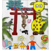 Shower Curtain Zoo Giraffe Peacock Monkey Douchegordijn (Voorkant)