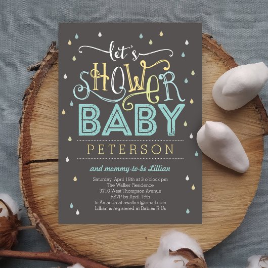 Shower druppelt Baby shower Uitnodiging - blauw