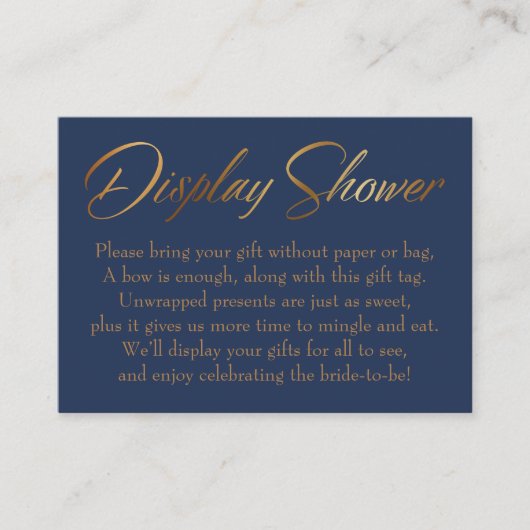 Shower Elegant Gold Script weergeven op Navy Card Informatiekaartje (Voorkant)