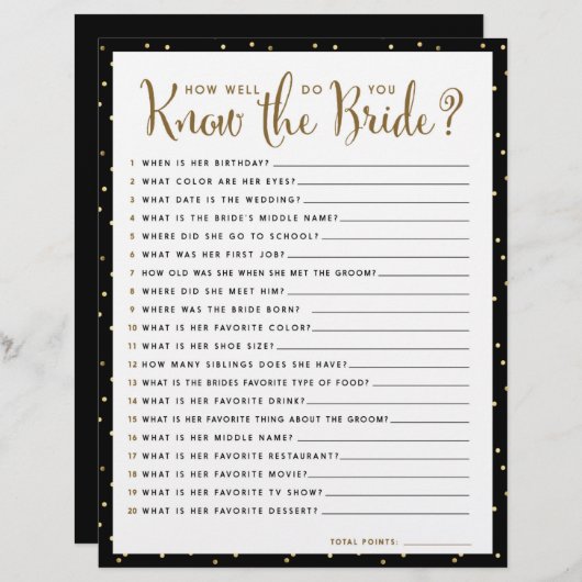Shower Game | Hoe goed ken je de Bride? (Voorkant / Achterkant)