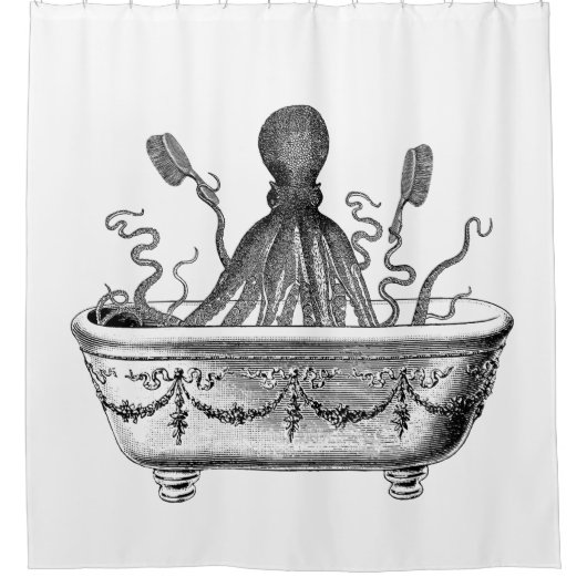 Shower gordijn met octopus in bad (Voorkant)