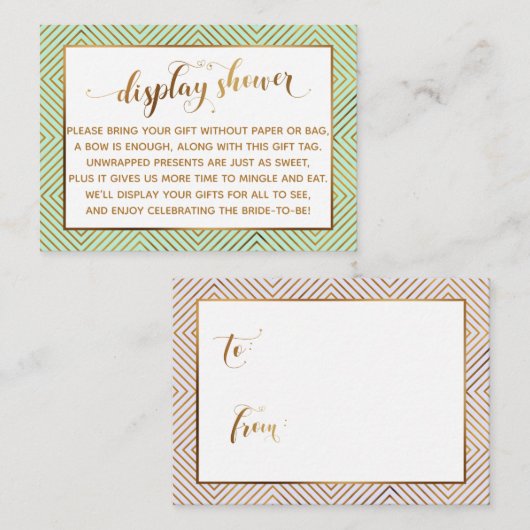 Shower Heart Gold Script Gift Label, Mint Informatiekaartje (Voorkant / Achterkant)