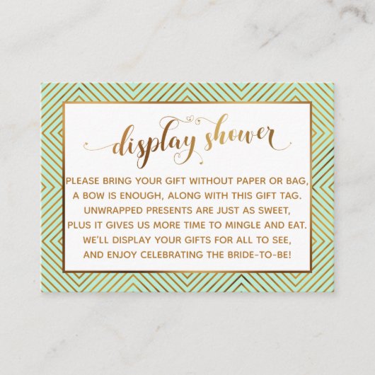 Shower Heart Gold Script Gift Label, Mint Informatiekaartje (Voorkant)