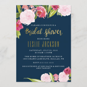 Shower Invitation Navy and Gold Bridal Kaart