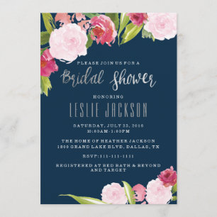 Shower Invitation Navy and Silver Bridal Kaart