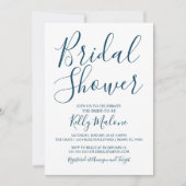 Shower Invitation Navy and White Script Bridal Kaart (Voorkant)