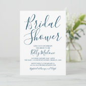 Shower Invitation Navy and White Script Bridal Kaart (Staand voorkant)