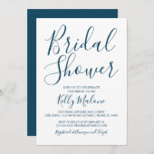 Shower Invitation Navy and White Script Bridal Kaart (Voorkant / Achterkant)