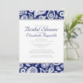 Shower Invitations Navy Blue Paisley Bridal Kaart (Staand voorkant)