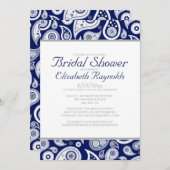 Shower Invitations Navy Blue Paisley Bridal Kaart (Voorkant / Achterkant)