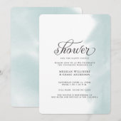 Shower Invite | Blauwgroen groene Waterverf Stroke Kaart (Voorkant / Achterkant)
