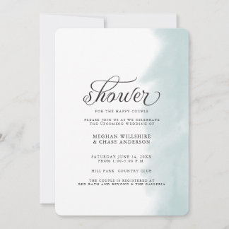 Shower Invite | Blauwgroen groene Waterverf Stroke Kaart