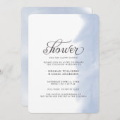 Shower Invite | Bleke blauwe Waterverf Slag Kaart (Voorkant / Achterkant)