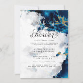 Shower Invite | Blue Sapphire Waterverf Geode Kaart (Voorkant)