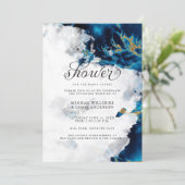 Shower Invite | Blue Sapphire Waterverf Geode Kaart (Staand voorkant)