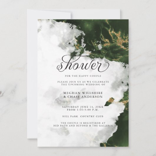 Shower Invite | Emerald Green Waterverf Geode Kaart (Voorkant)