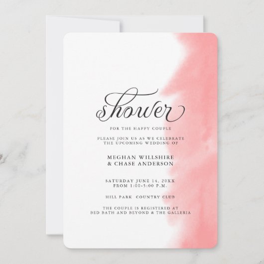 Shower Invite | KoraalRoos Waterverf Stroke Kaart (Voorkant)
