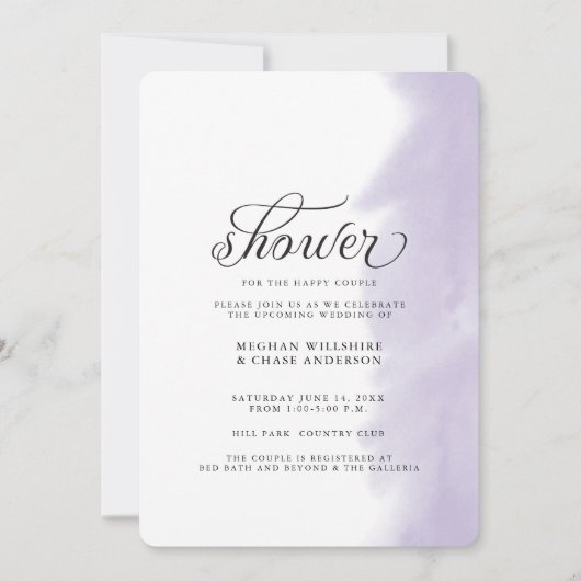 Shower Invite | Lila Waterverf Slag Kaart (Voorkant)