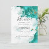 Shower Invite | Modern Turquoise Waterverf Geode Kaart (Staand voorkant)