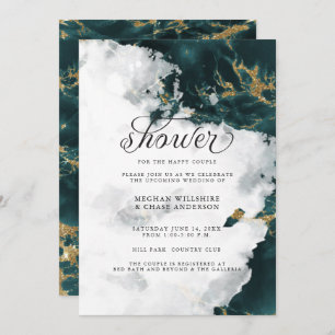 Shower Invite Smokey Blauwgroen Waterverf Geode Kaart